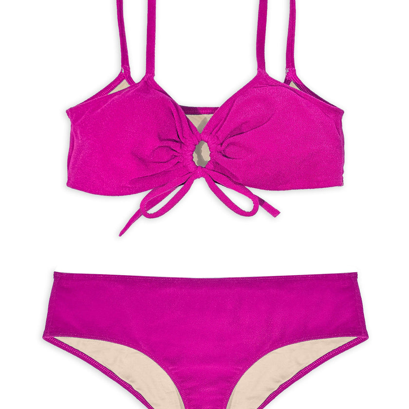 Teen Bralette Tie Reversible & Shorty Terry Berry Pink Two-Piece Swimsuit