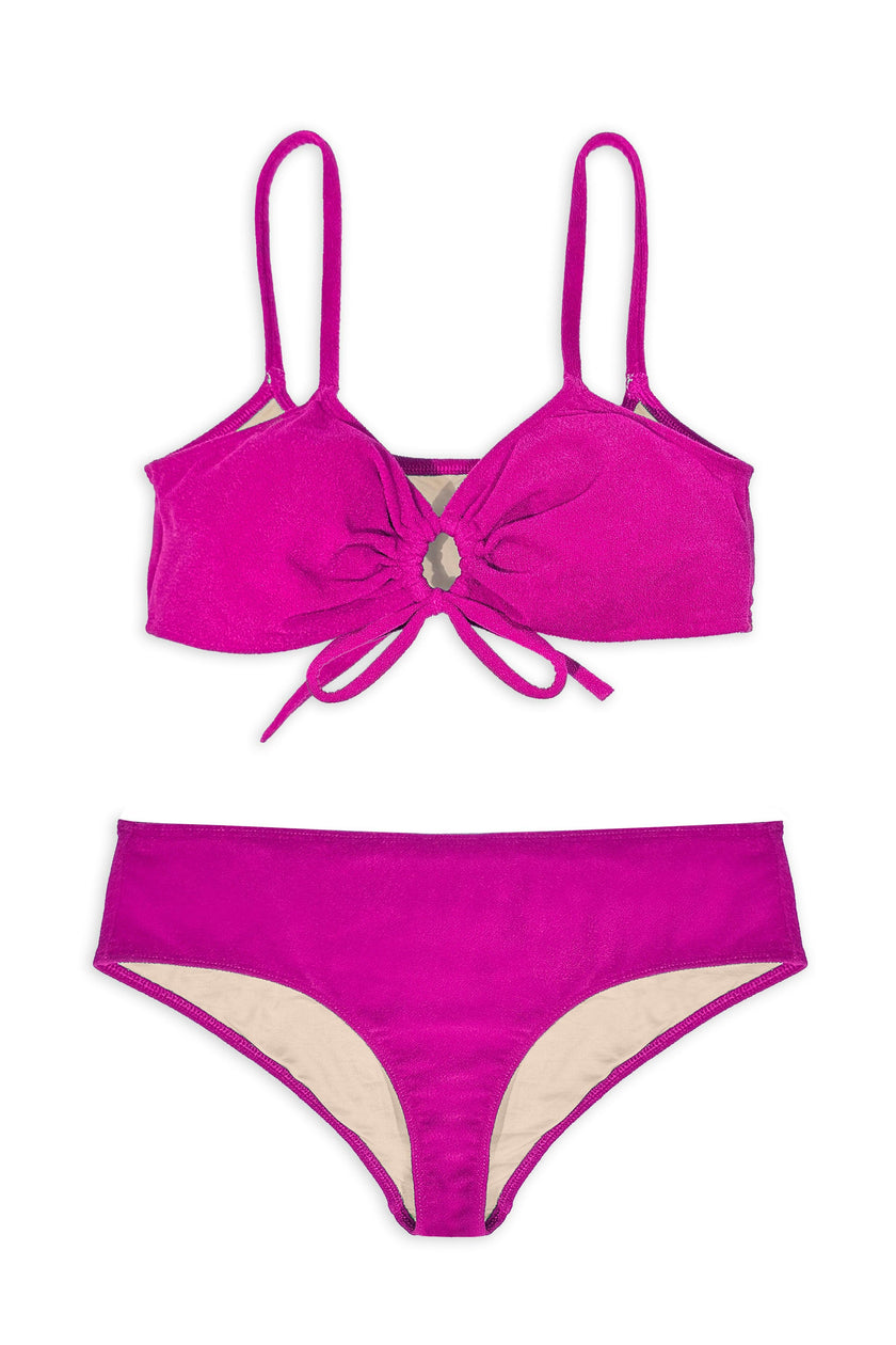 Teen Bralette Tie Reversible & Shorty Terry Berry Pink Two-Piece Swimsuit