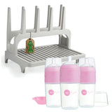 PopYum 9 oz Pink Formula Making Baby Bottle 3-Pack with Gray Drying Rack Bundle