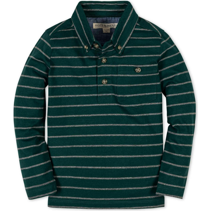Organic Long Sleeve Jersey Knit Polo Shirt, Green