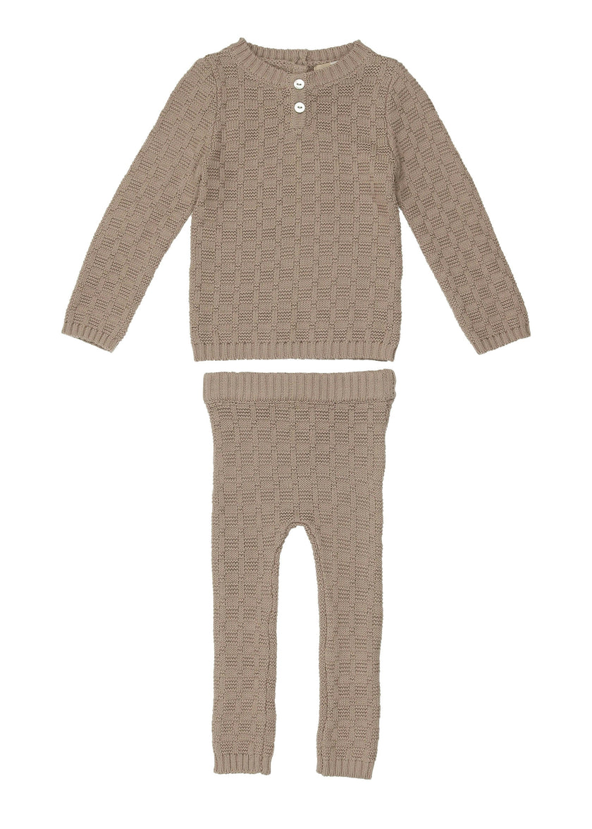 Tiny Tiles Knit Crew Neck Henley Sweater & Pant 2-Piece Set