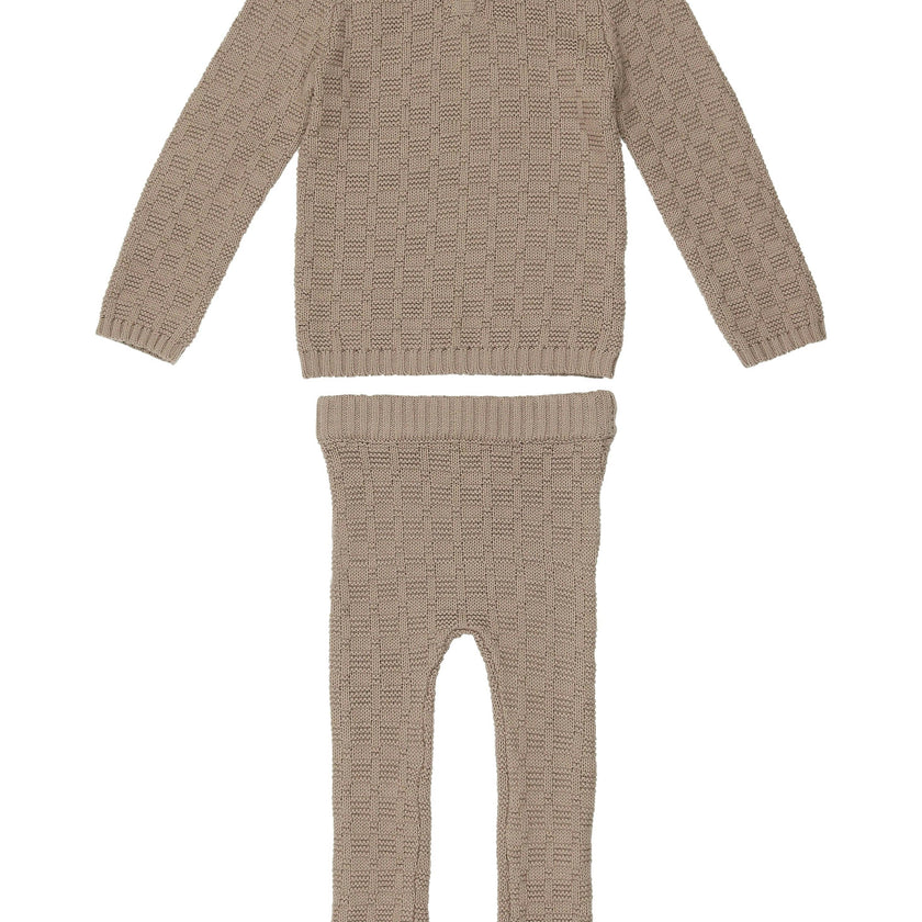 Tiny Tiles Knit Crew Neck Henley Sweater & Pant 2-Piece Set