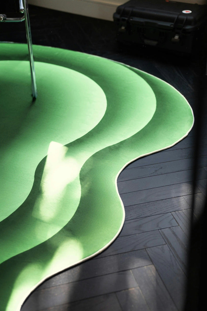 Green Modern Abstract Wavy Area Rug by Juan Marquez