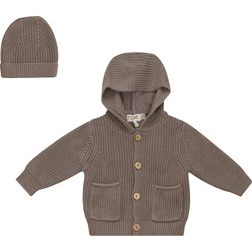 Hoodie Knit Jacket With Hat Dark Almond