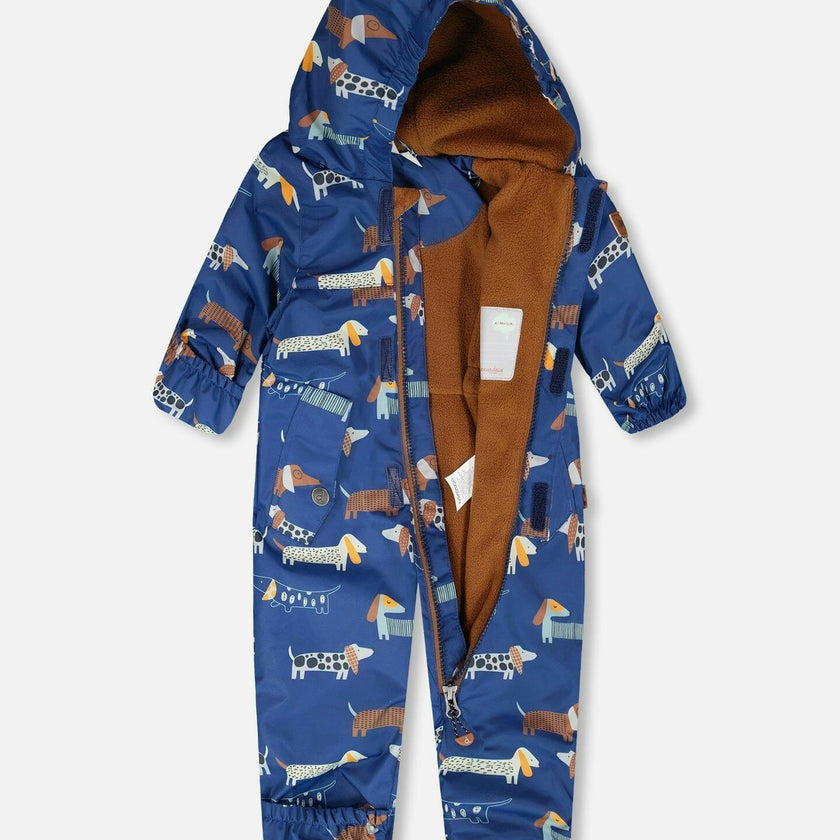 Baby Mid-Season One-Piece Outerwear With Hat Blue Print