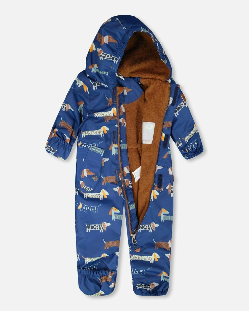 Baby Mid-Season One-Piece Outerwear With Hat Blue Print