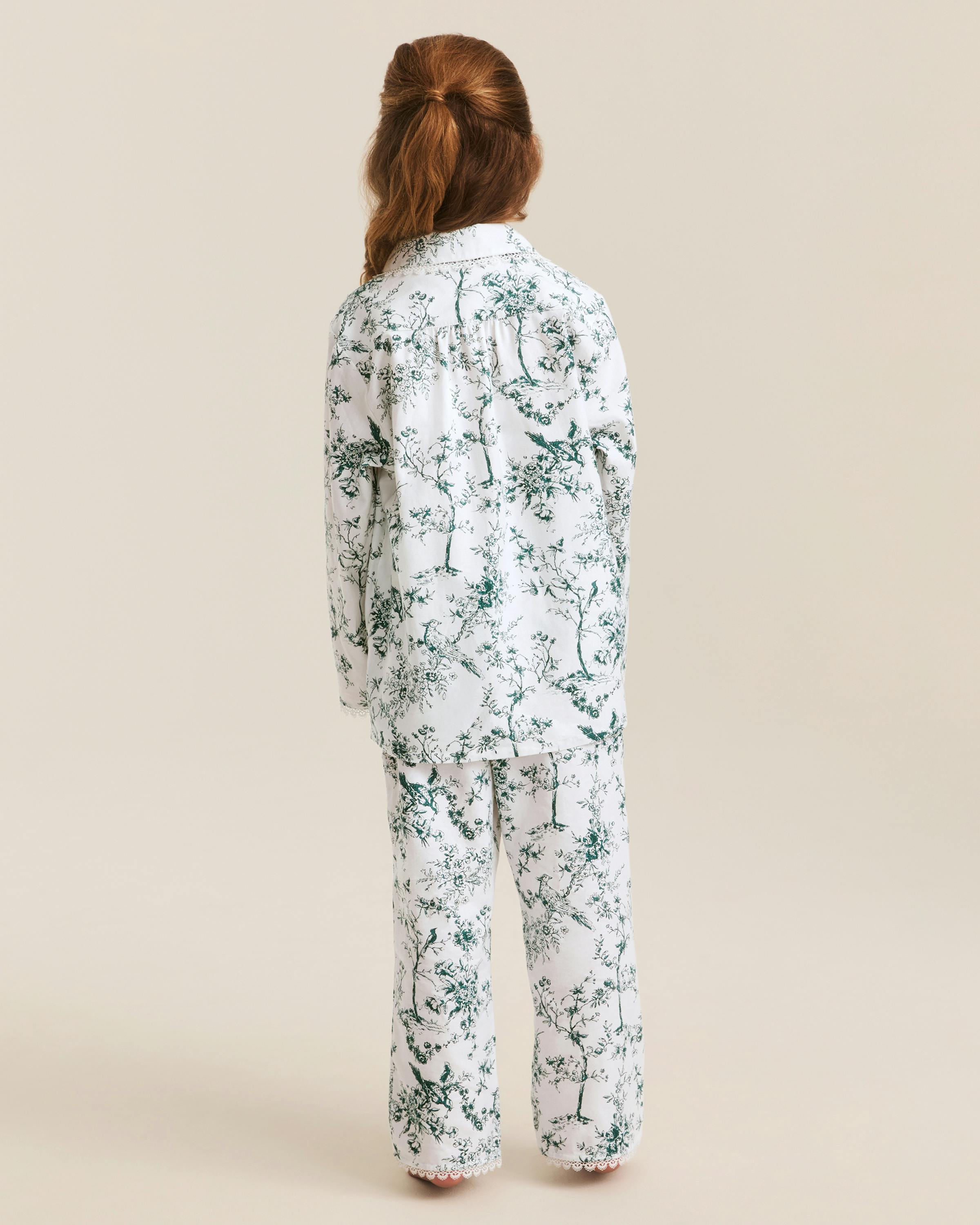 Kid's Twill Grace Pajama Set in Evergreen Timeless Toile