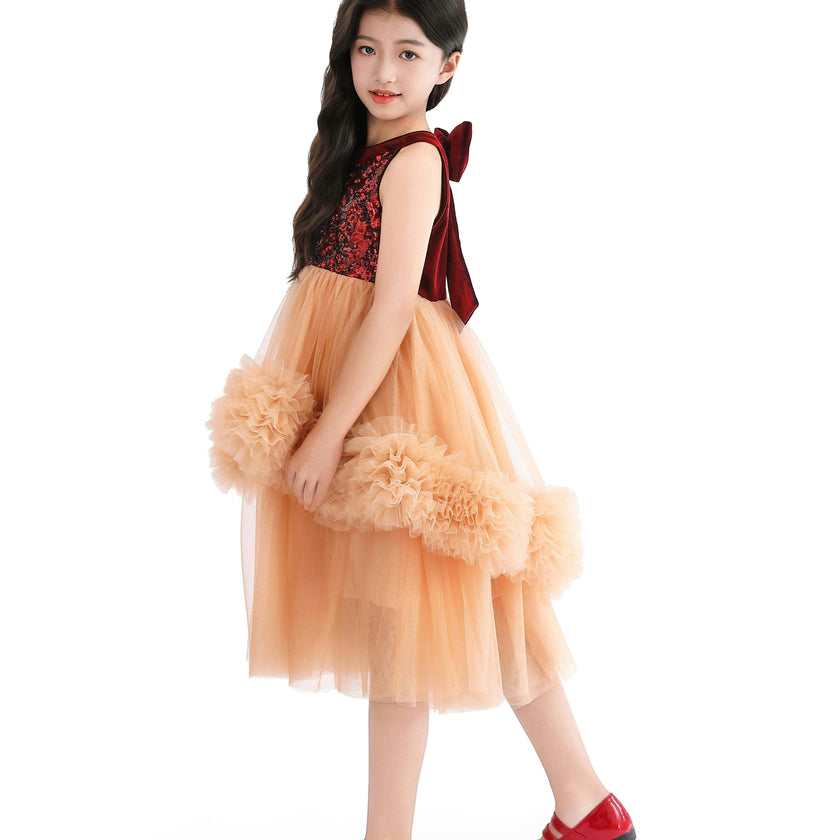 Peach Tulle Pom-Pom Dress