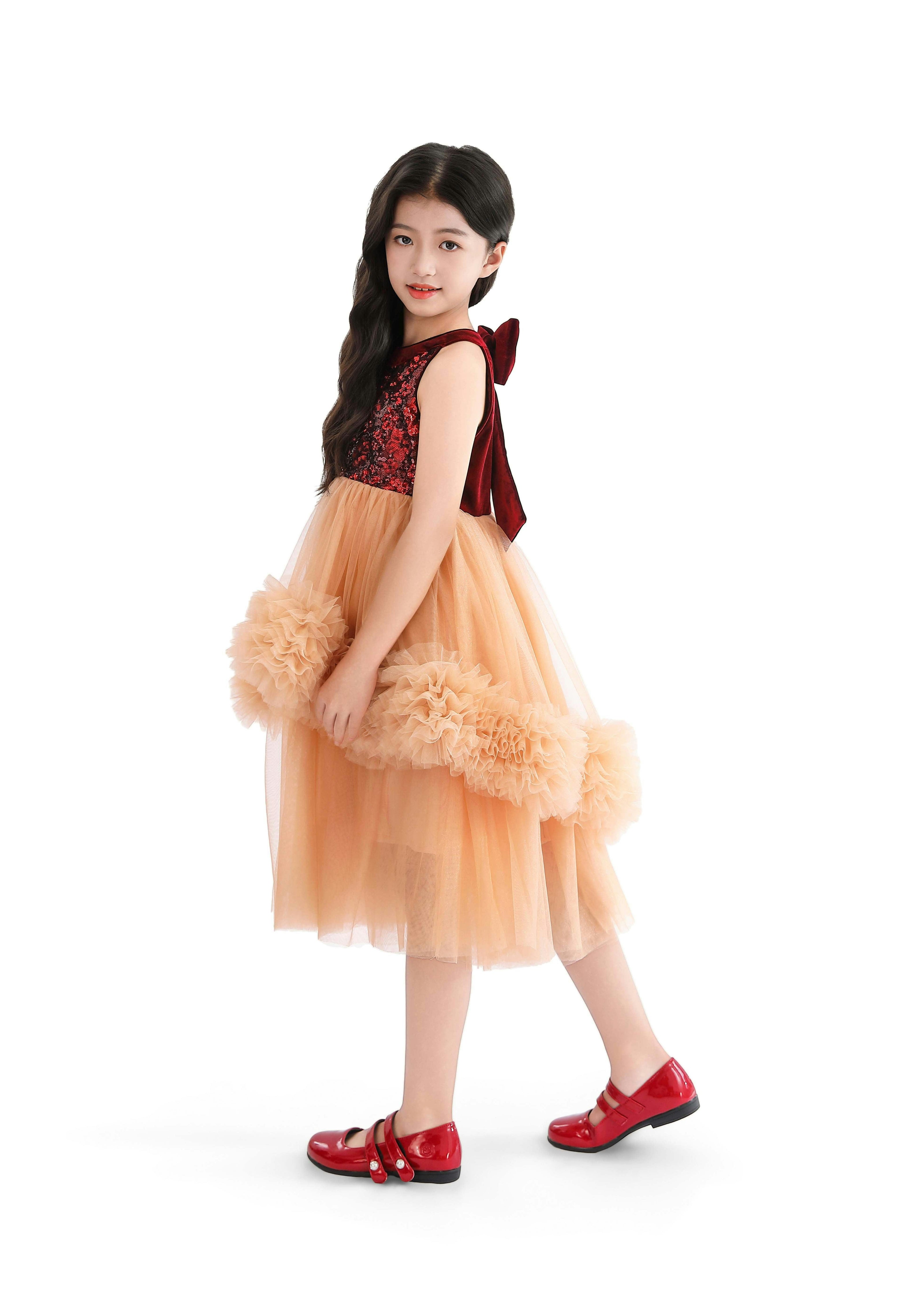 Peach Tulle Pom-Pom Dress
