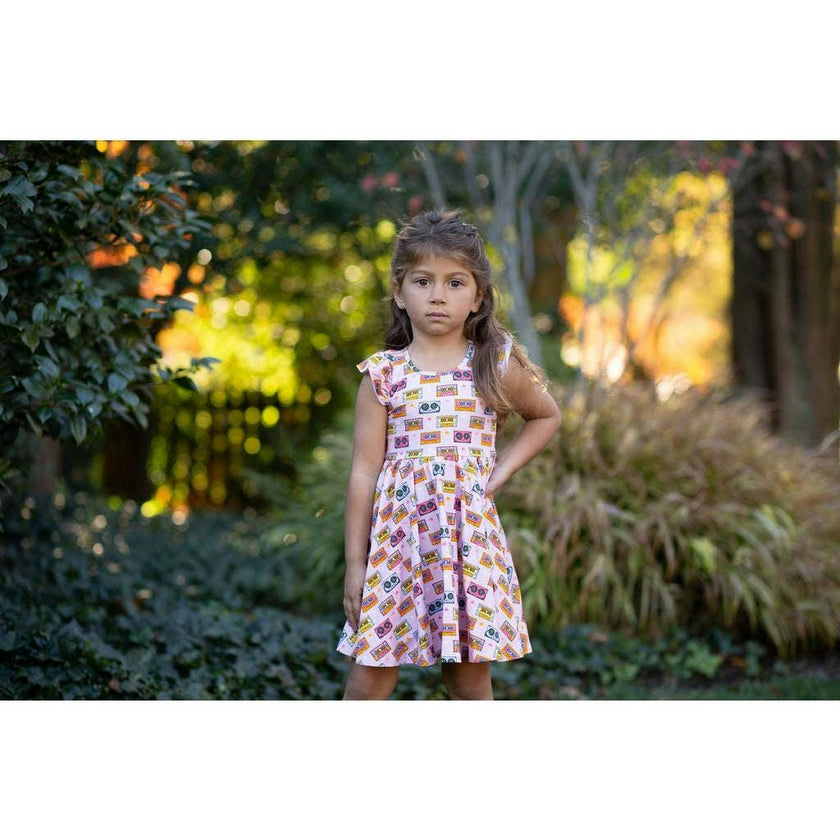 Racer Back Twirly Dress in Cassettes/Stars