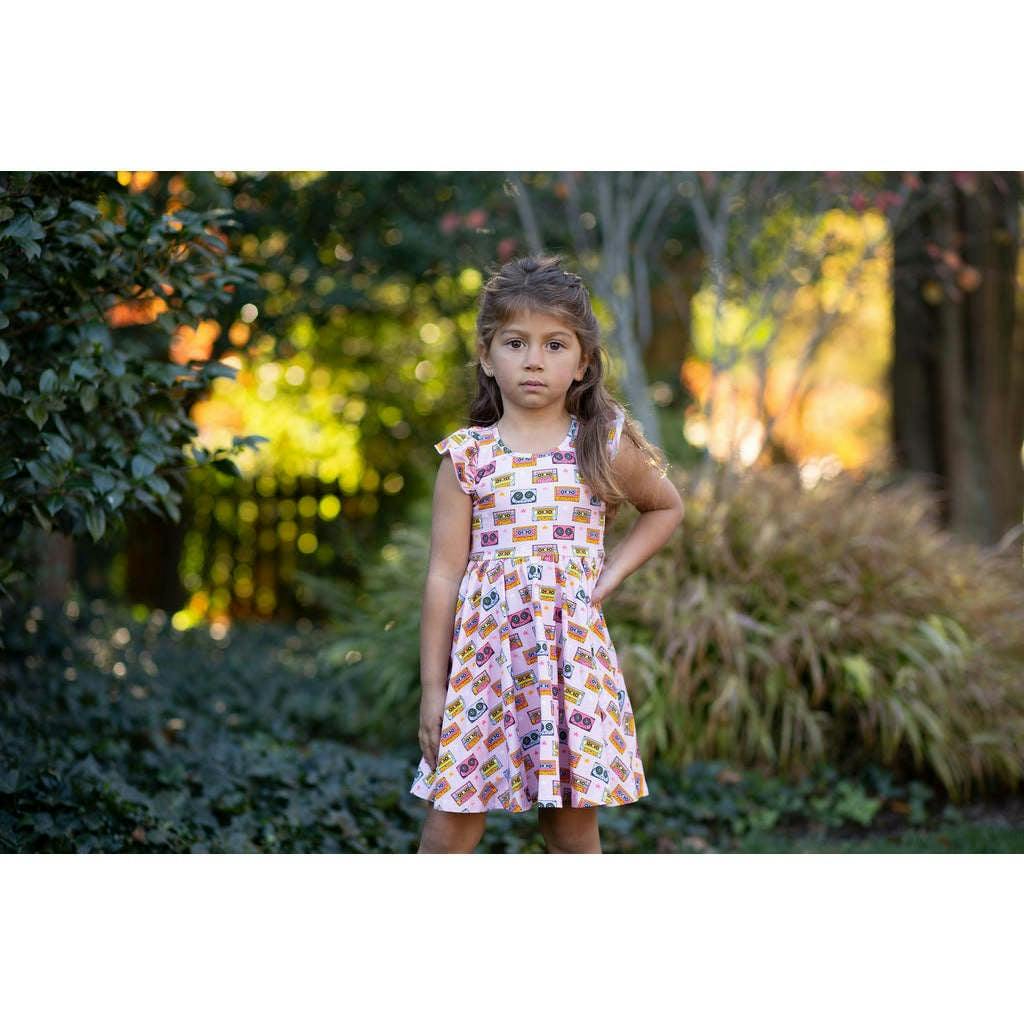 Racer Back Twirly Dress in Cassettes/Stars