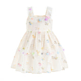 White Lunaria Animal Print Pom‑Pom Dress