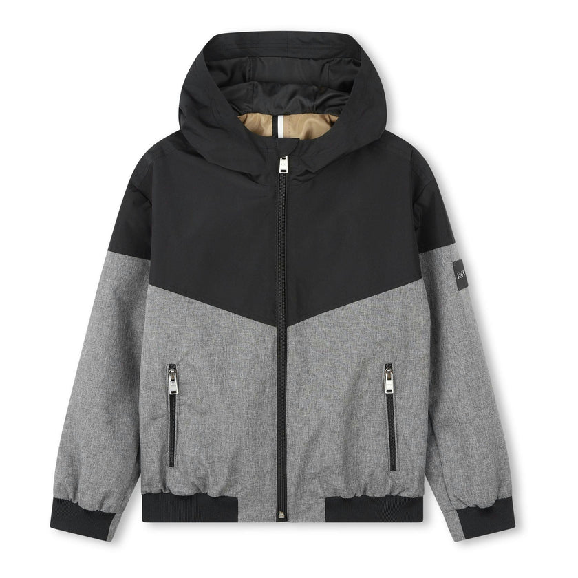 Black Chevron Hooded Windbreaker
