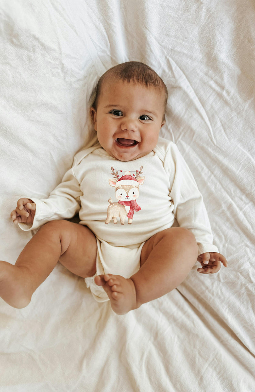 Christmas Reindeer Organic Baby Bodysuit Long Sleeve
