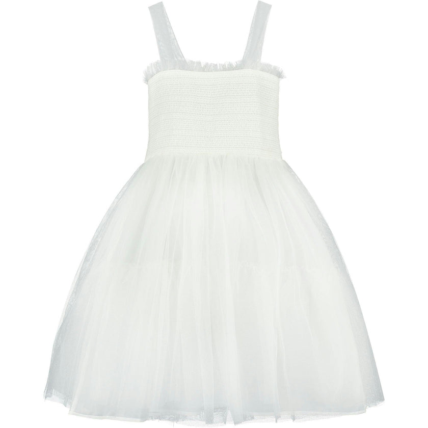 Angel Smocked & Embroidered Tulle Girls Occasion Dress