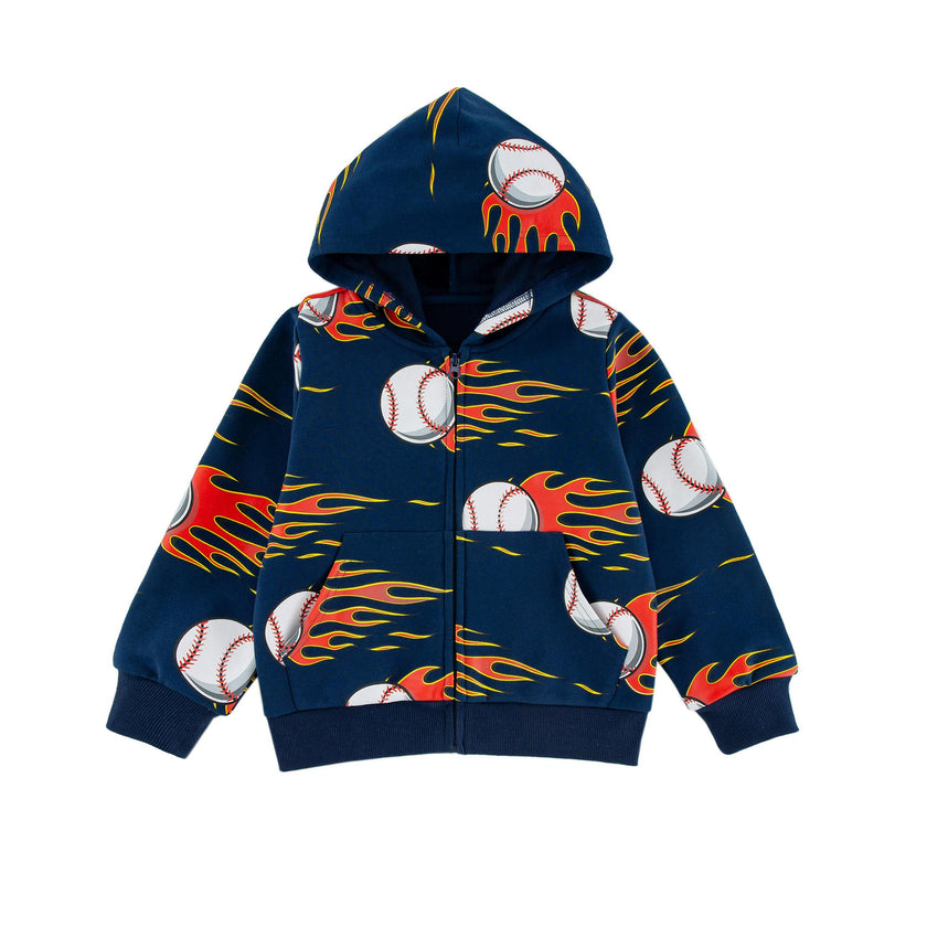 Soft Fleece Zip-up Hoodie, Baseball Fire