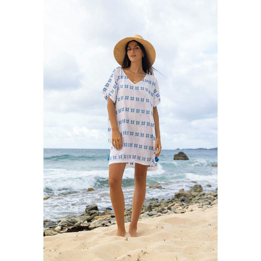 Capucine Women's Mini Caftan Blue Embroidery