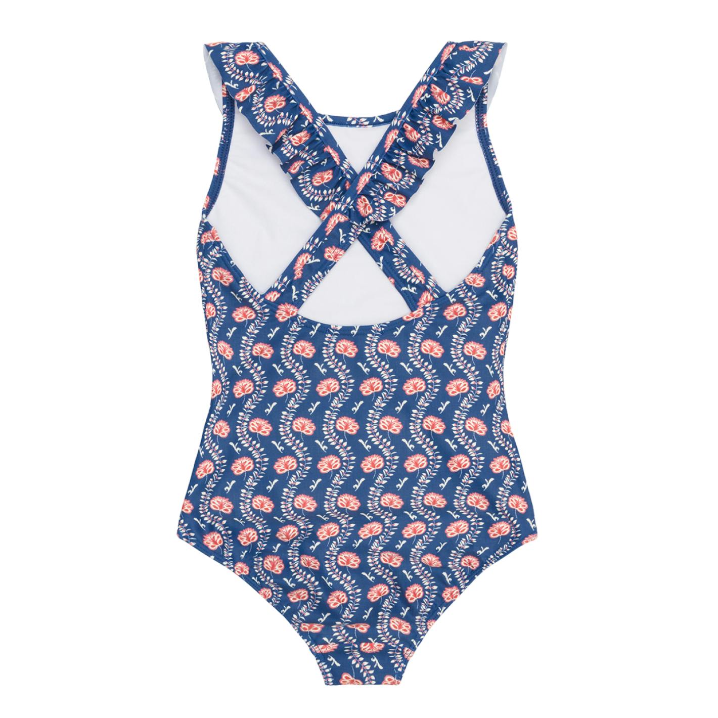 Girls Navy Primrose Ruffle Collar One Piece