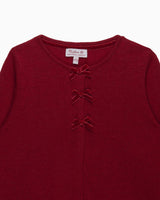 Velvet Bow Cardigan in Red