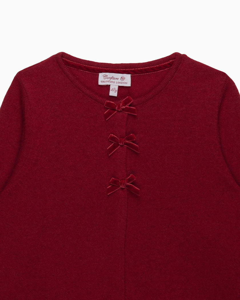 Velvet Bow Cardigan in Red