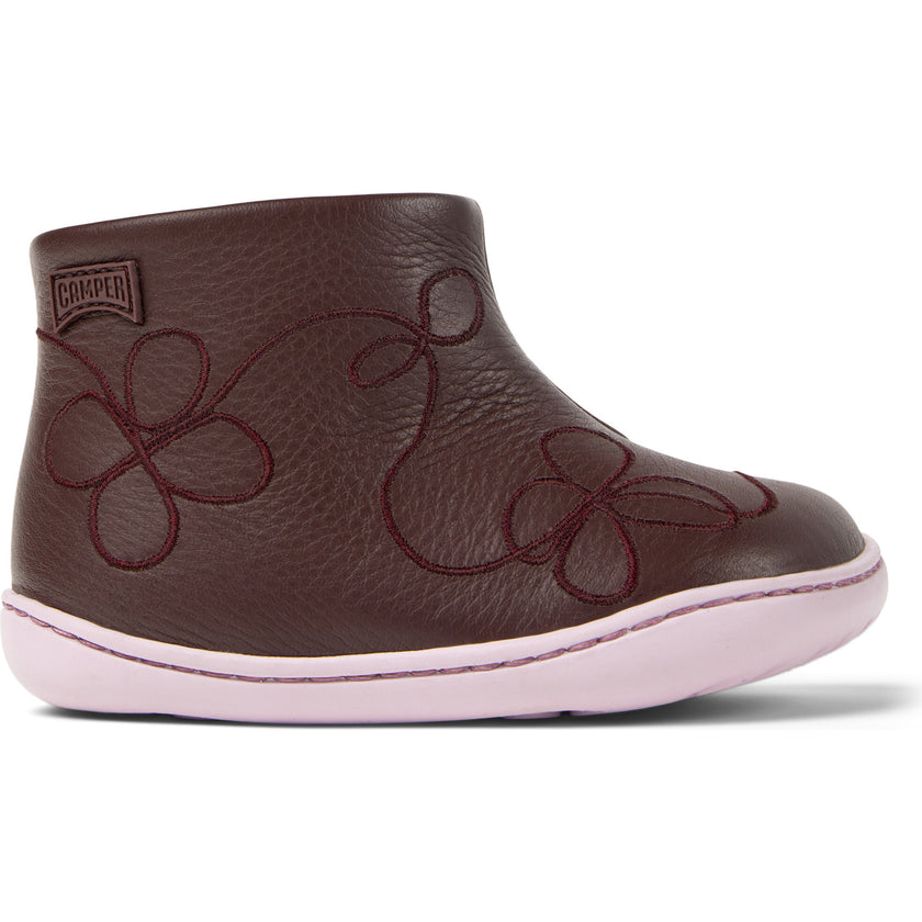 Kids Twins Leather Ankle Boots, Burgundy