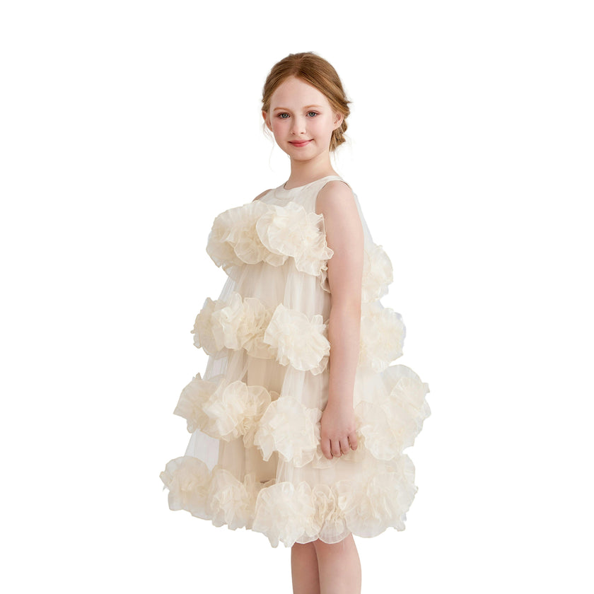 Cream Elysia Tiered Ruffle Dress