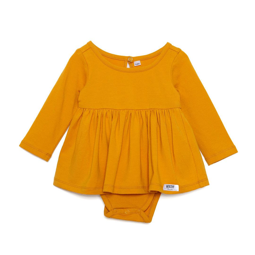 Long Sleeve Bubble Romper in Mustard Yellow