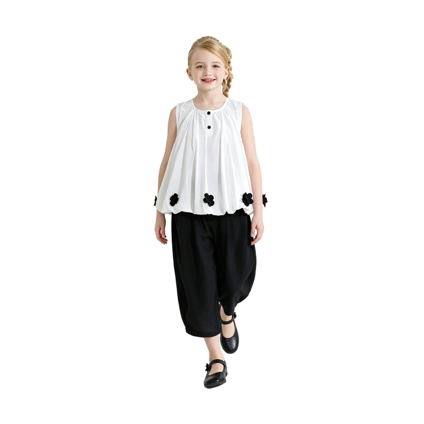 White Floral Pants Set