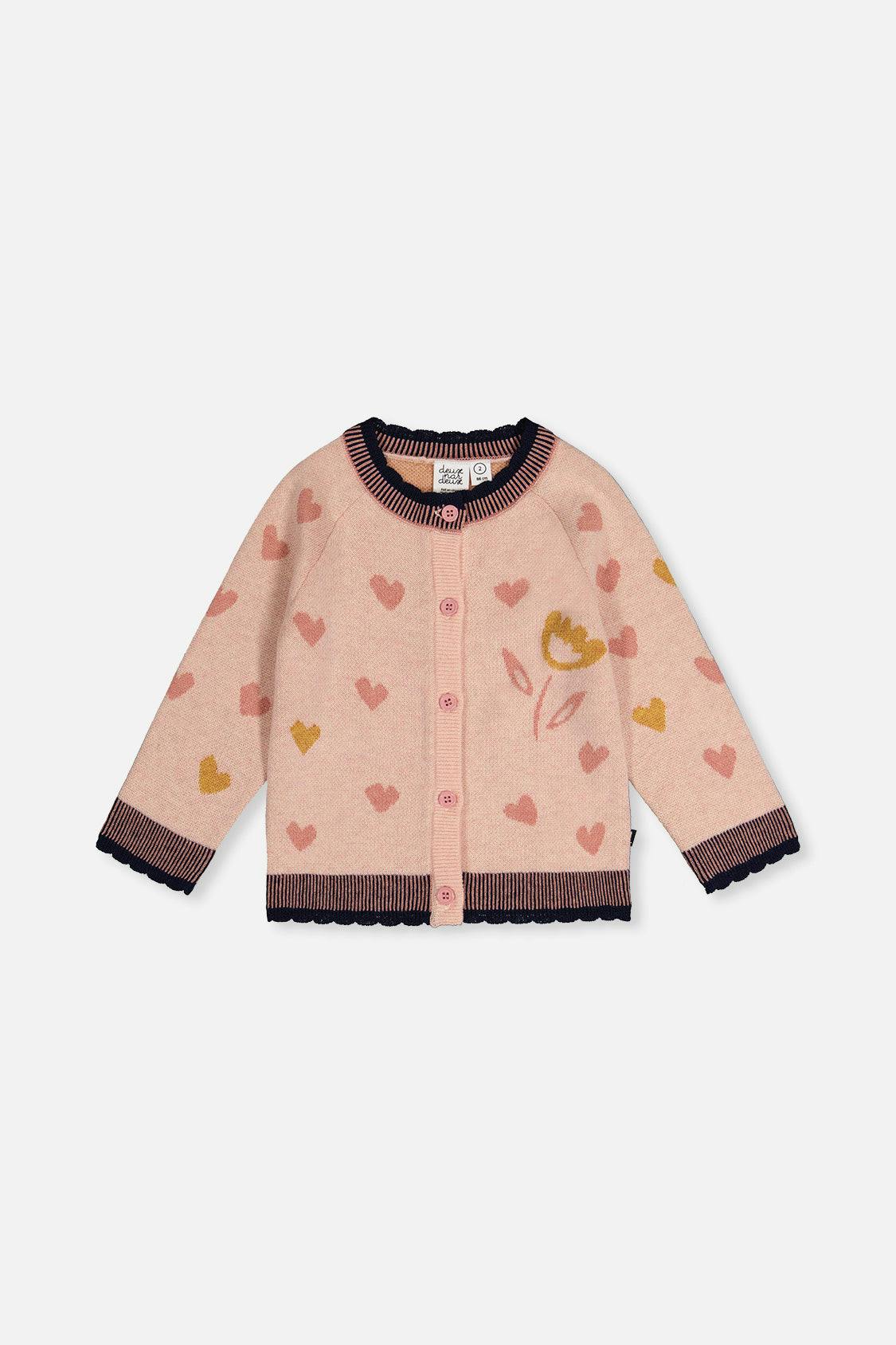 Knitted Jacquard Cardigan Pale Dusty Pink And Navy