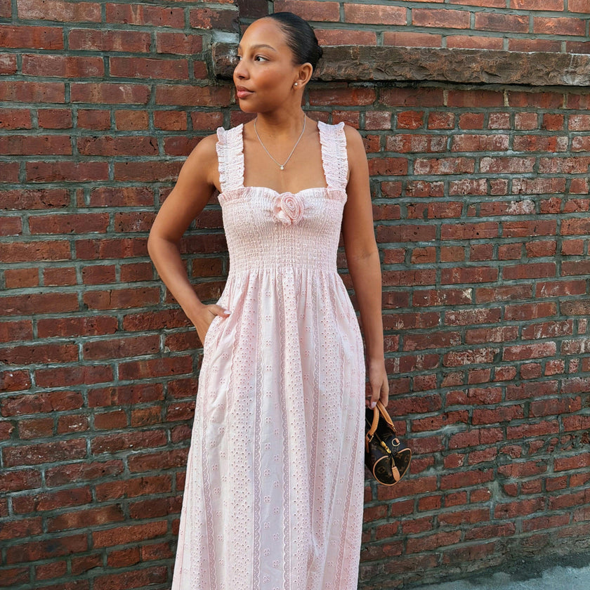 The Rosetta Nap Dress - Pink Broderie Voile
