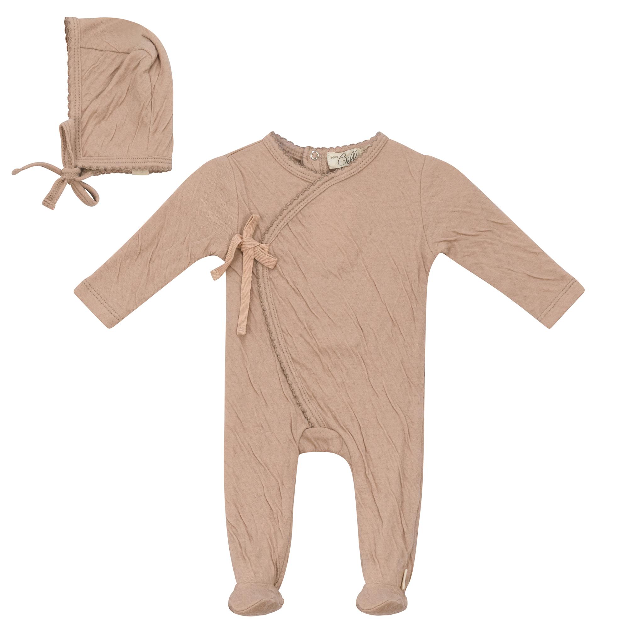 Crinkled Jersey Wrap Onesie With Bonnet White