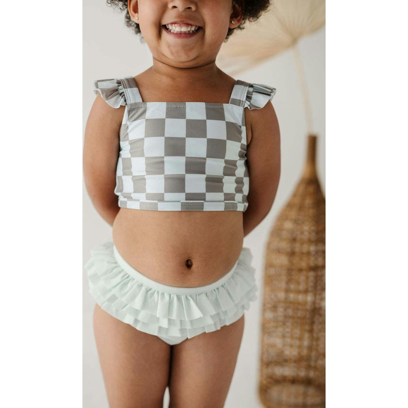 Girl's Two-Piece Swimsuit Checker in Seagrass