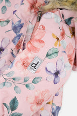 Baby One Piece Snowsuit Adapted For Car Seats Pink Floral Print