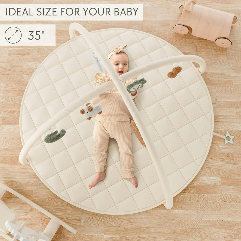 Beautiful Baby Play Gym - Soft Cotton Mat with 6 Cute Toys Creates The Perfect Activity Area for Your Girl/Boy - Stylish Infant Floor Playmat for Playroom