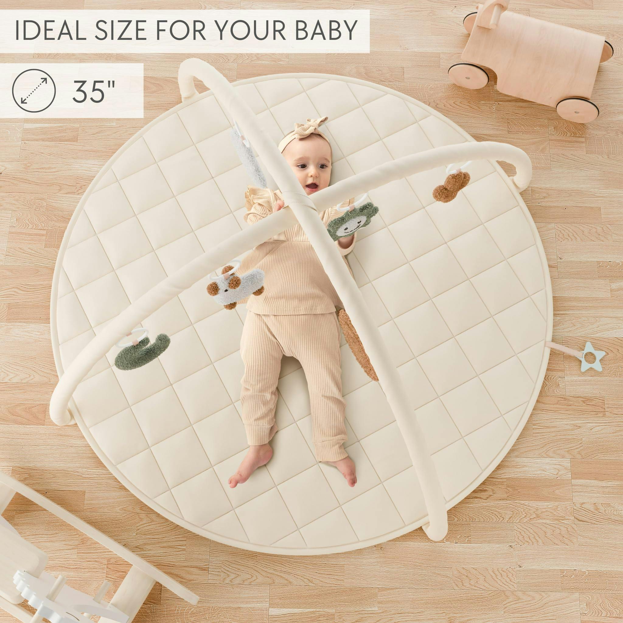 Beautiful Baby Play Gym - Soft Cotton Mat with 6 Cute Toys Creates The Perfect Activity Area for Your Girl/Boy - Stylish Infant Floor Playmat for Playroom