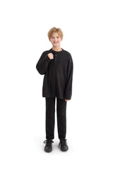 Jet Black Three-Button Henley Top