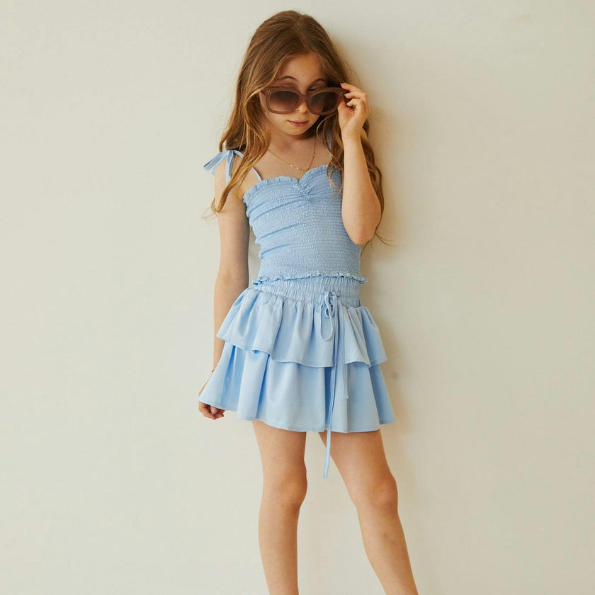 Willow Pastel Blue Satin Skort