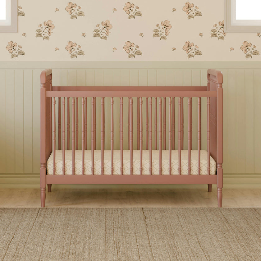 Liberty 3-in-1 Convertible Spindle Crib with Toddler Bed Conversion Kit in Dusty Rose