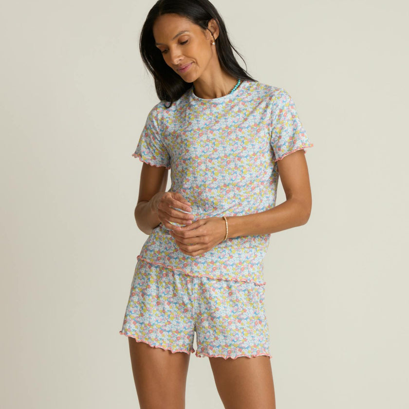 women's jasmine blossom shirt and short pima pajamas set