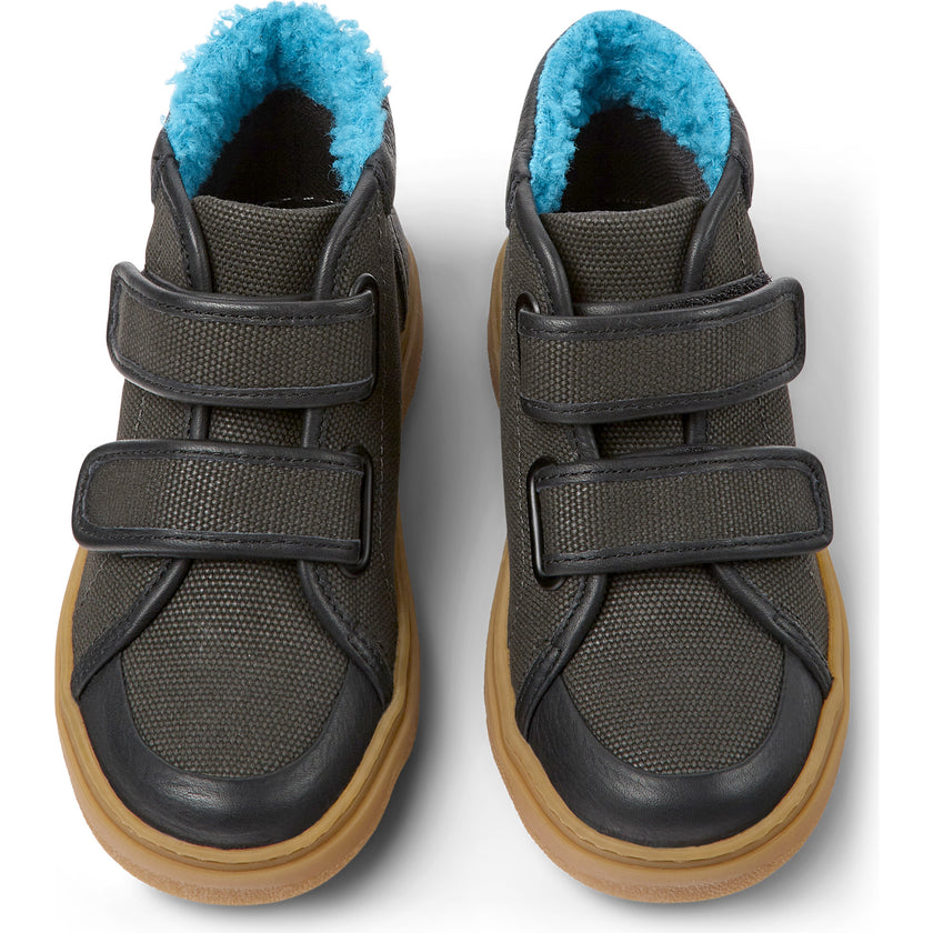 Kiddo Leather And Textile 2-Velcro Strap Sneakers, Grey