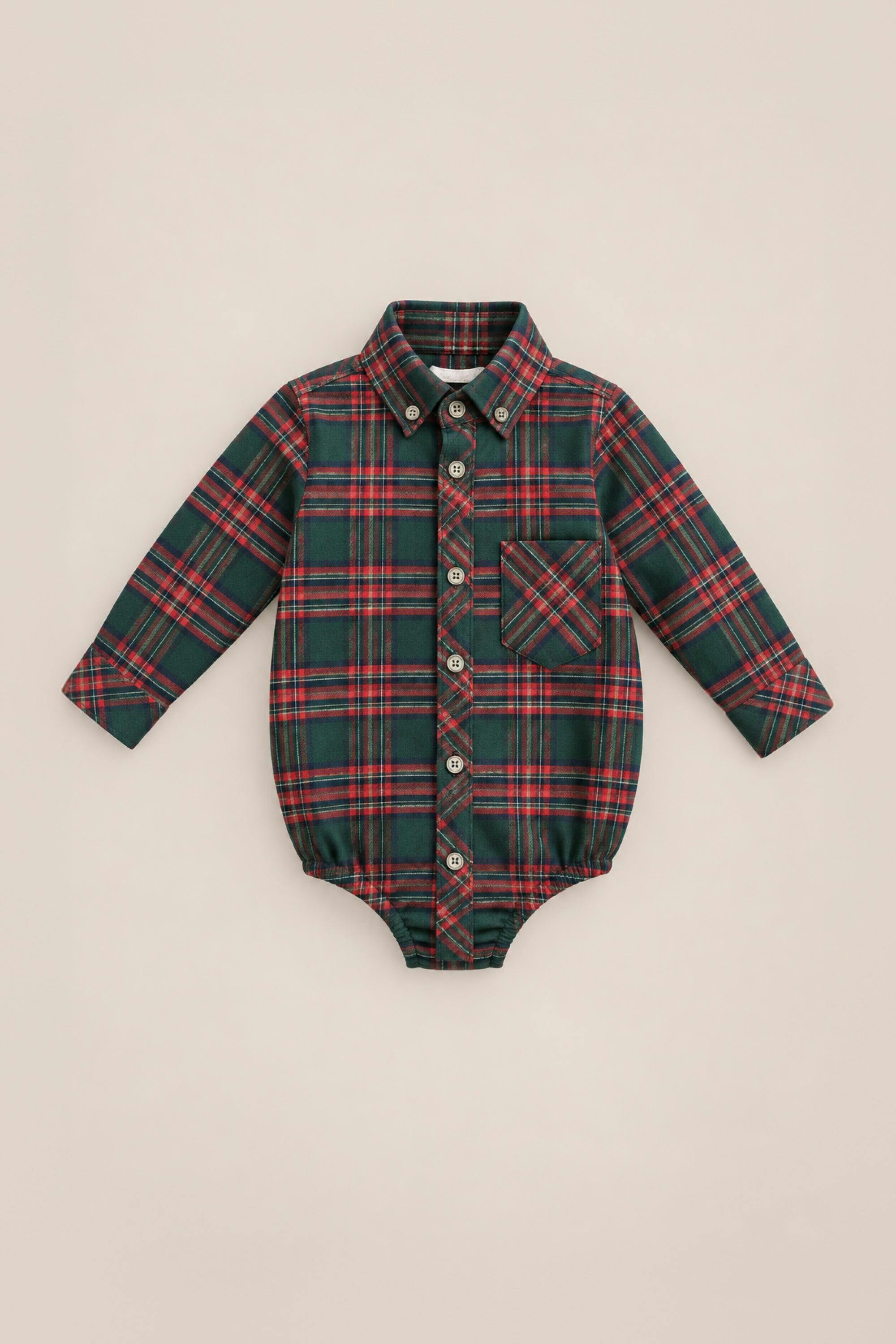 Baby Boys John Shirt in Evergreen Plaid