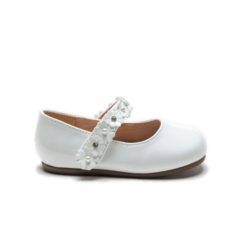 White Amelia Floral Band Flats