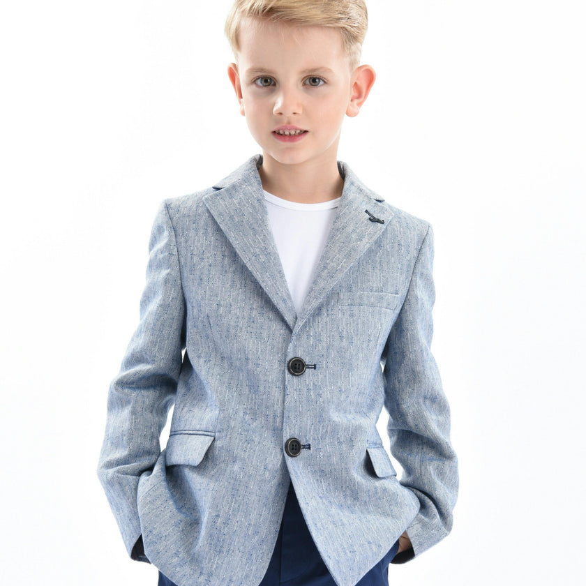 Blue Tweed Peak Lapel Blazer