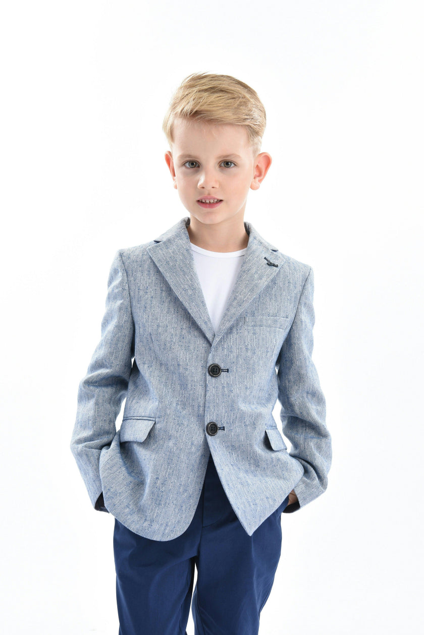 Blue Tweed Peak Lapel Blazer