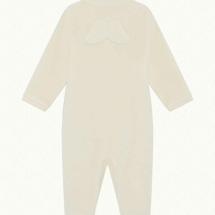 Velour Angel Wing™ Footless Sleepsuit - Cream