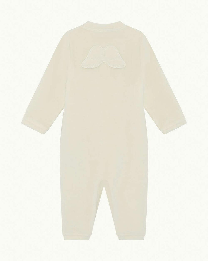 Velour Angel Wing™ Footless Sleepsuit - Cream