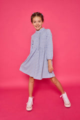 Amelia Dress - Blue Sparkle Stripe