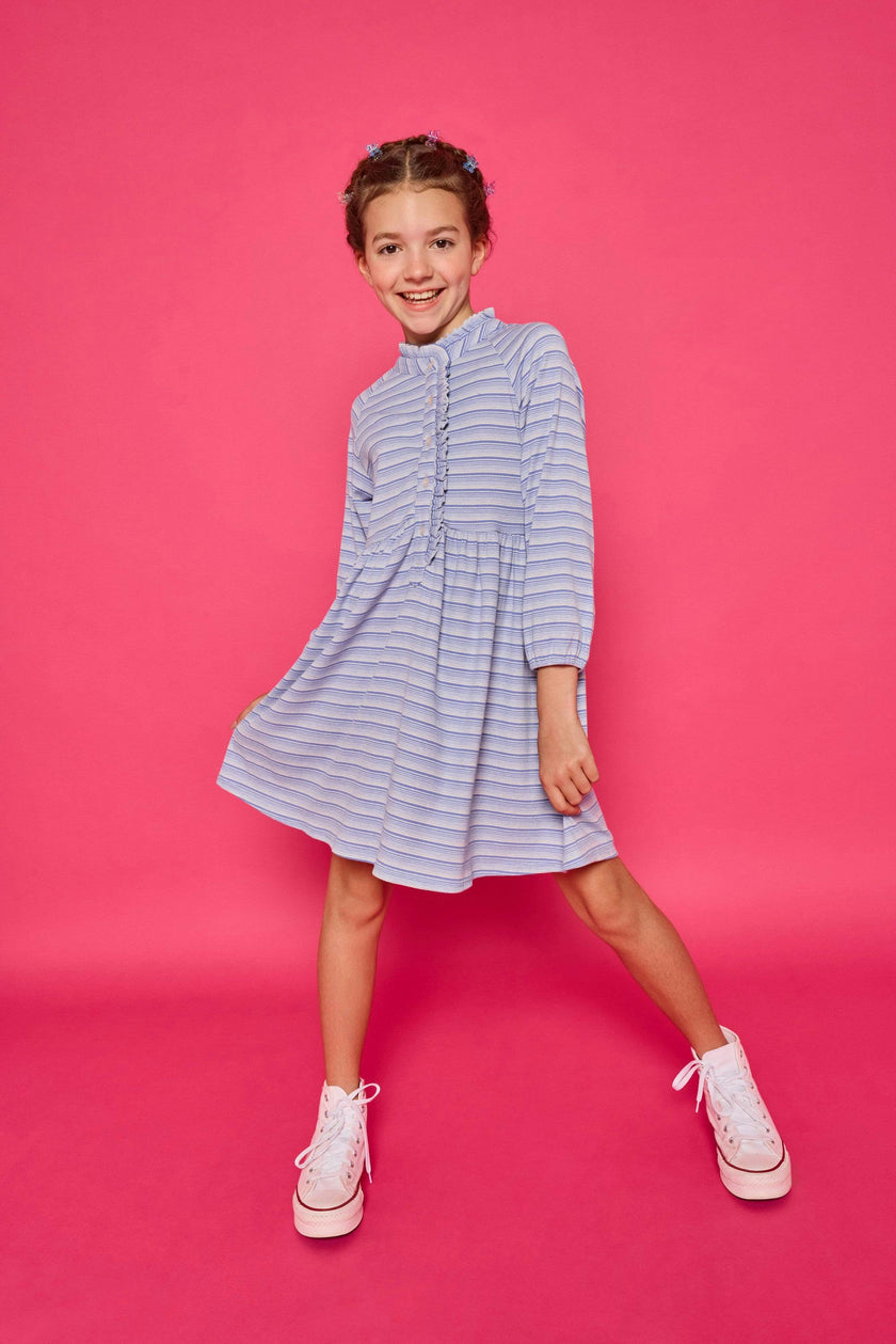 Amelia Dress - Blue Sparkle Stripe