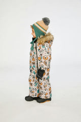 Baby One Piece Snowsuit Adapted For Car Seats Beige Dog Print
