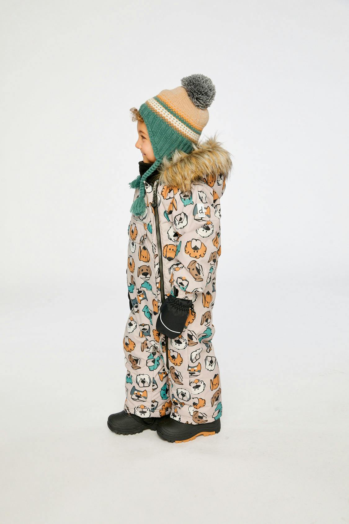 Baby One Piece Snowsuit Adapted For Car Seats Beige Dog Print